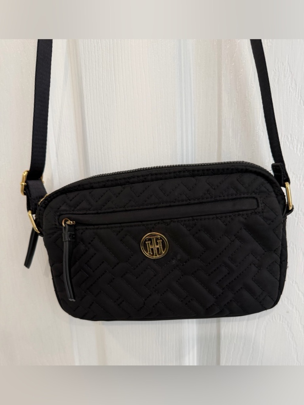 Tommy Hilfiger Black Quilted Crossbody with Gold Logo
